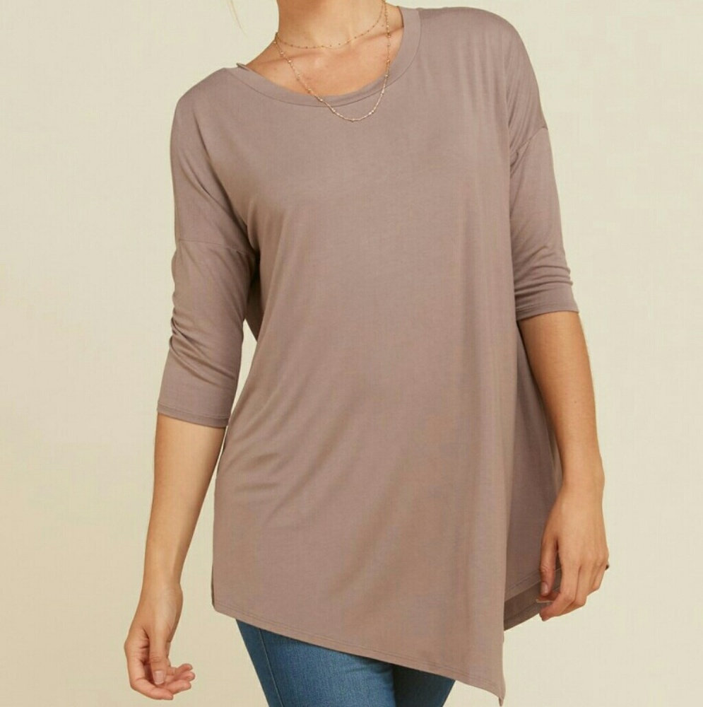 New Arrival!! Plus Size Assemetrical Taupe Top
